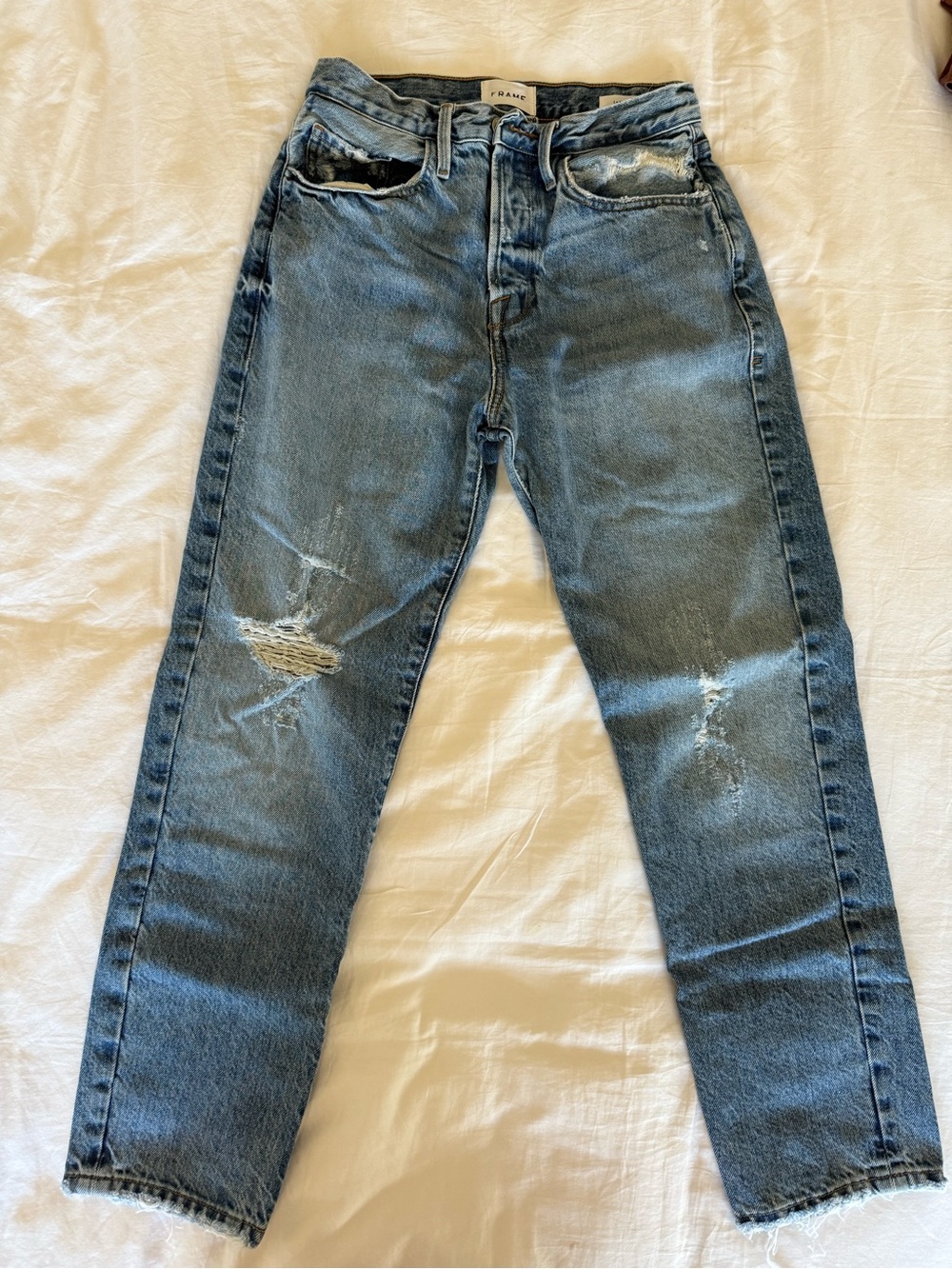 Frame Le Original Denim Light Blue Distressed Straight Jeans